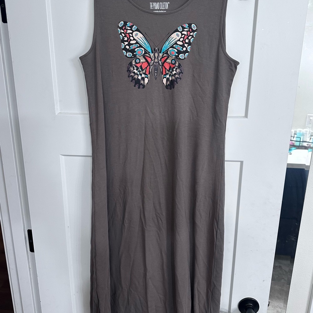 The Pyramid Collection Brown Maxi Dress with Butterfly Design